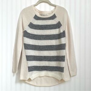 LOFT Gray and Cream Striped Crew Neck Sweater NWT